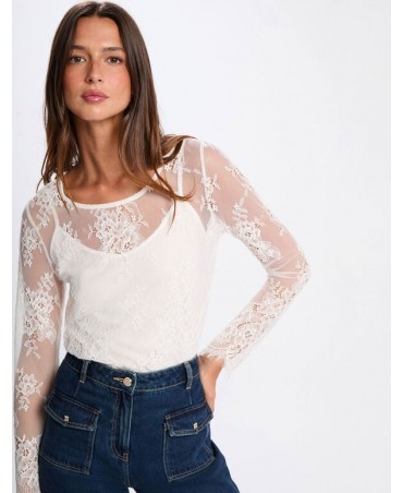 Camiseta encaje marfil