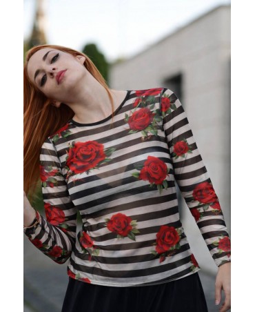 Camiseta  flores y rayas